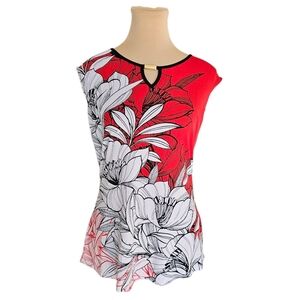 Frank Lyman Design Red Floral Open Back Blouse Sz 8